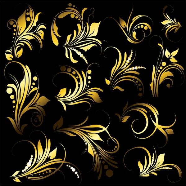 Isolated Fashionable Golden Leaf Elements — Stock Vector