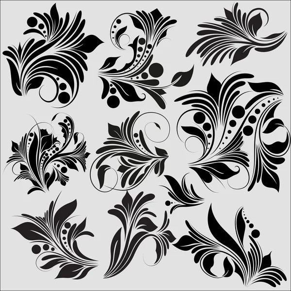 Desenhos de elementos florais ornamentados de vinheta — Vetor de Stock