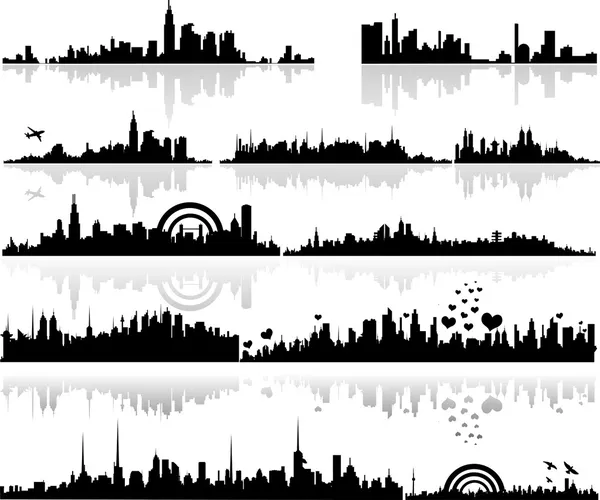 Μαύρο σχήμα cityscape σιλουέτες σχέδια — Διανυσματικό Αρχείο