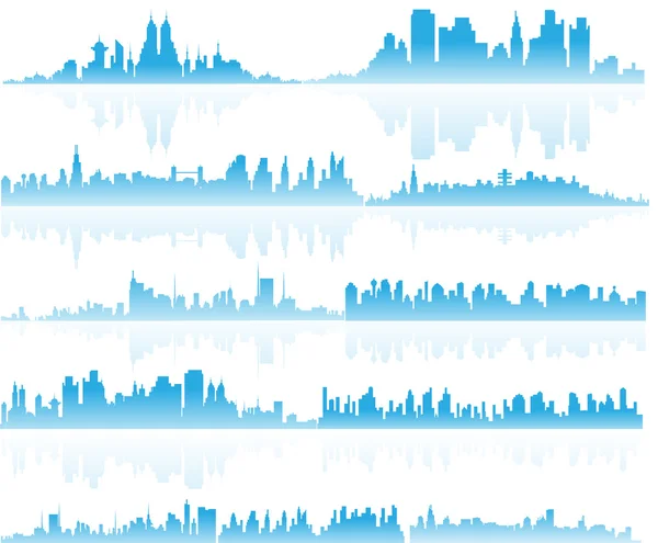 Collection de silhouettes Skyline couleur bleue — Image vectorielle