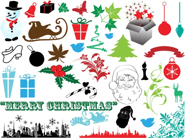 Gyönyörű, dekoratív, művészi karácsonyi elemek — Stock Vector