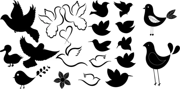 Lindo cómic pájaros formas siluetas — Archivo Imágenes Vectoriales