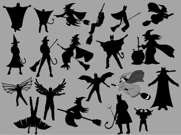 Design abstrato de conjunto de silhuetas de bruxa — Vetor de Stock