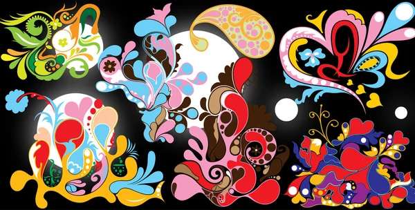 Éléments floraux colorés décoratifs — Image vectorielle