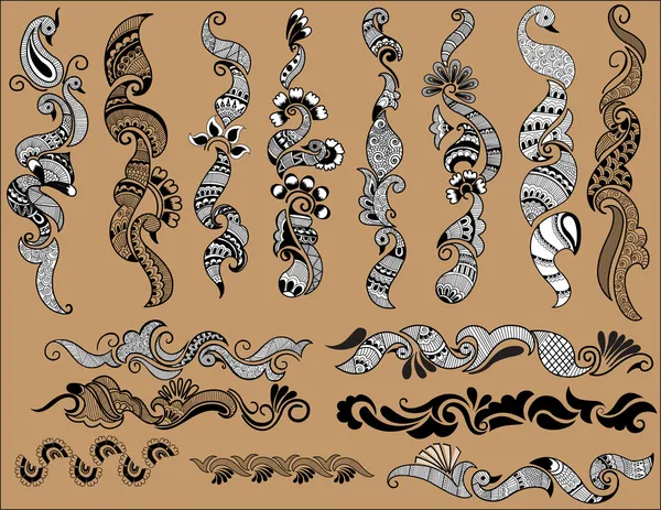 ヘナの入れ墨のデザインの創造的な装飾のコレクション — ストックベクタ