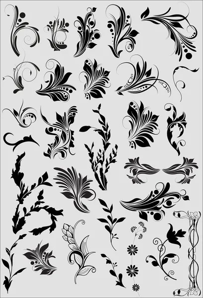 Conjunto de elementos de florecimiento de forma negra — Archivo Imágenes Vectoriales