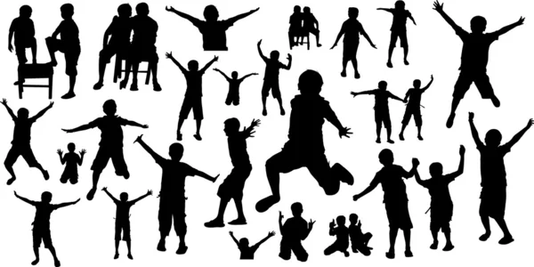 Mutlu çocuklar eylem silhouettes — Stok Vektör