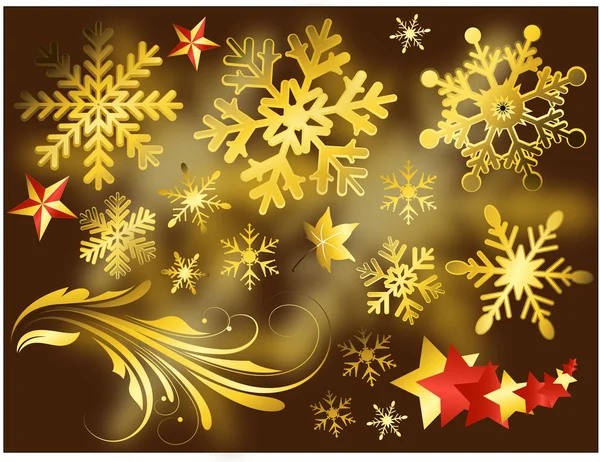 Copos de nieve dorados n elementos decorativos — Vector de stock