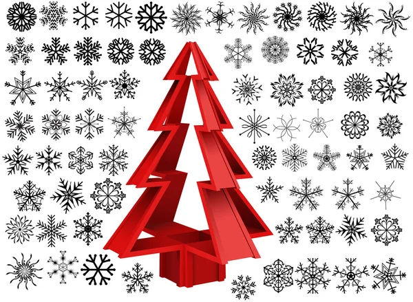 Decorative Christmas Tree n Snowflakes — Stock Vector