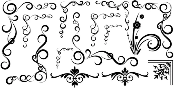Diseño en espiral Funky Floral Corner Set — Vector de stock