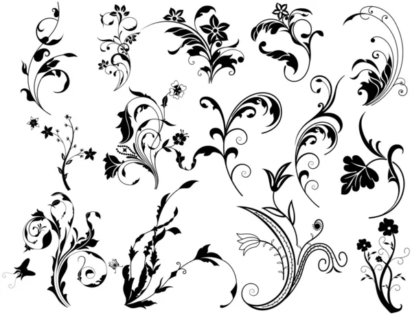 Conjunto de elementos florales retro de diseño conceptual — Archivo Imágenes Vectoriales