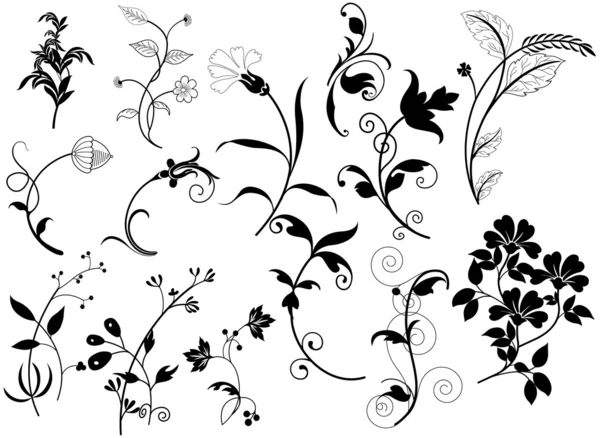 Lindo conjunto de elementos florales retro — Archivo Imágenes Vectoriales