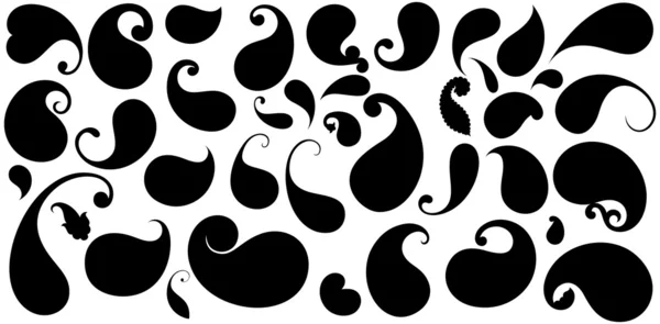 Μαύρο σχήμα paisley σιλουέτες — Διανυσματικό Αρχείο