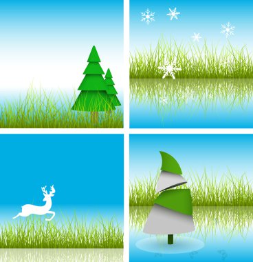 Christmas Tree On Grass Field clipart