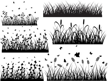 Set Of Ancient Grass Silhouettes clipart