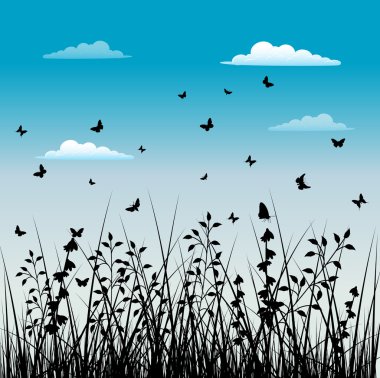 Flying Insect On Grass Silhouettes clipart