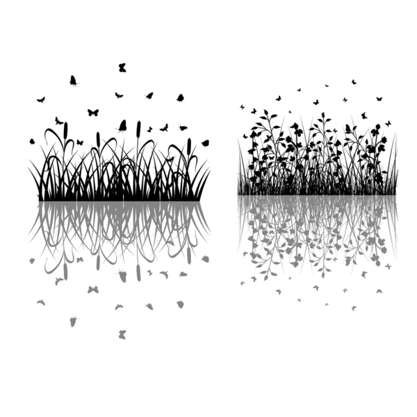 Blad gräs silhuetter — Stock vektor