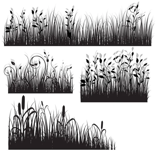 Decoración Estilo Negro Forma Floral Hierba — Vector de stock