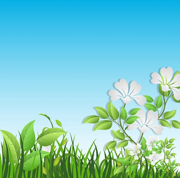 花のイラストと美しいレトロな grassline — ストックベクタ