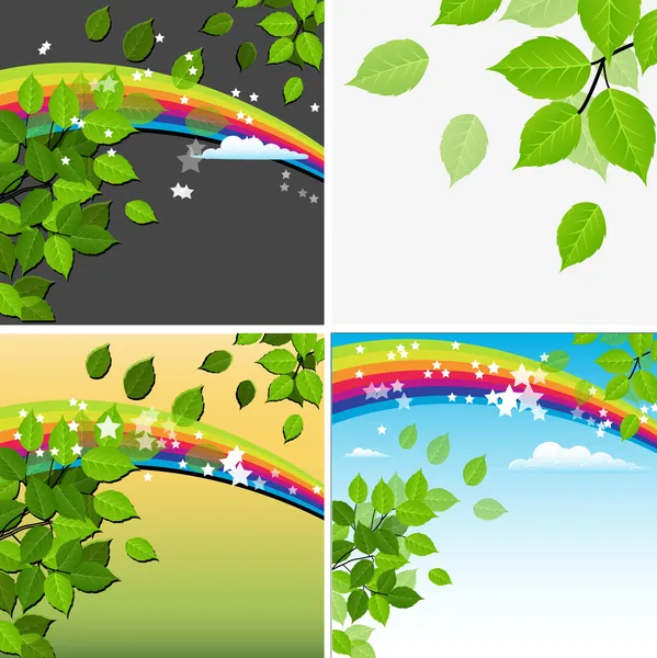 Fundo do arco-íris folha verde bonita — Vetor de Stock