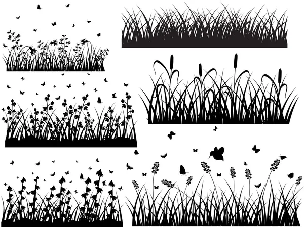 Set Of Ancient Grass Silhouettes — Stock Vector