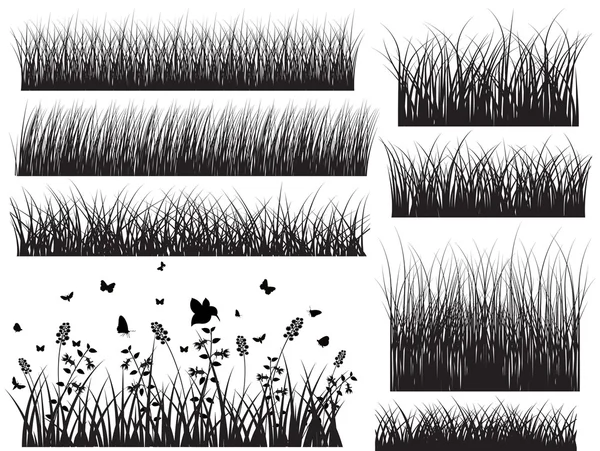 Black Shape Grasses With Insect — Stock Vector