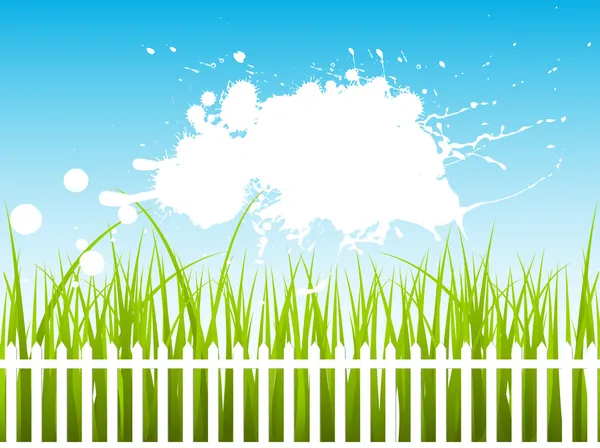 Witte hek op groen gras — Stockvector