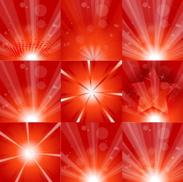 Funky vintage rode sunburst ontwerpen — Stockvector