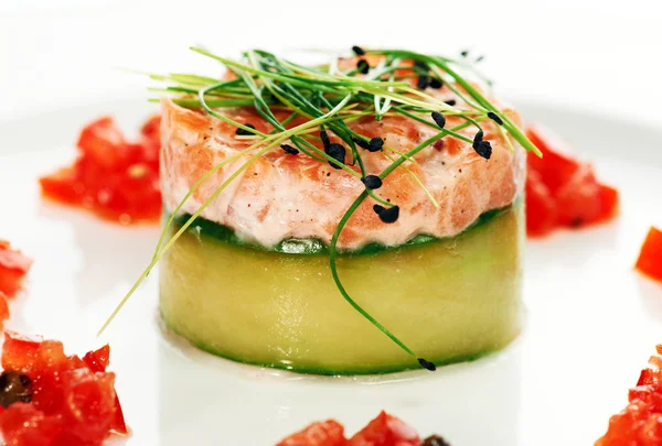 Salmon fish dish decorated — Stock Photo, Image