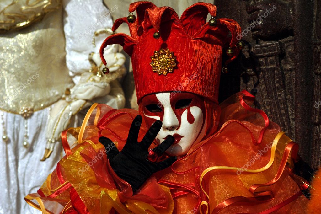 Venice carnival, orange jester — Stock Photo © Tamara_k #6365338