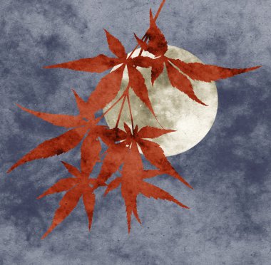 Autumn moon collage, paper texture clipart