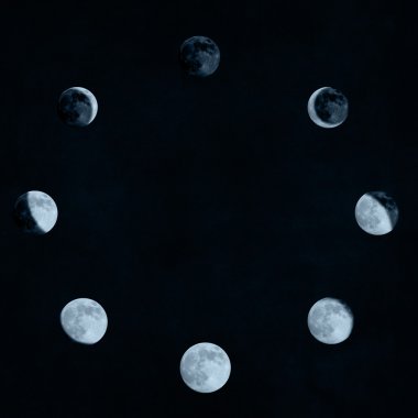 Moon phases collage arranged in a circle