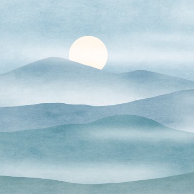 Simple abstraction of full moon rising in montains clipart