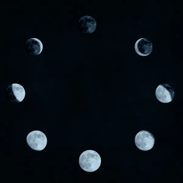 Kolaż faz księżyca, ułożone w okrąg — Zdjęcie stockowe