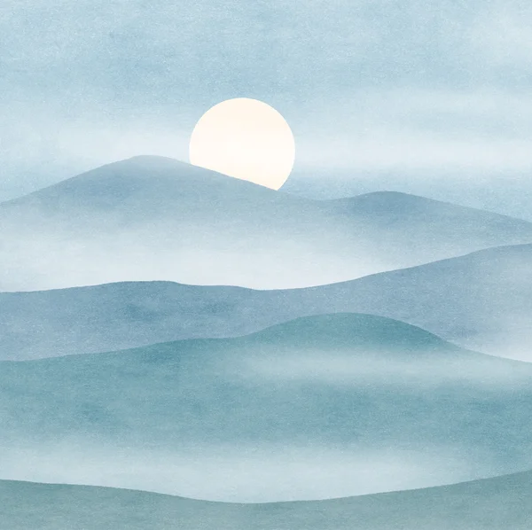 Simple abstraction of full moon rising in montains — Stock Photo, Image