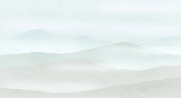 Dombos panoráma a völgyben köd — Stock Fotó