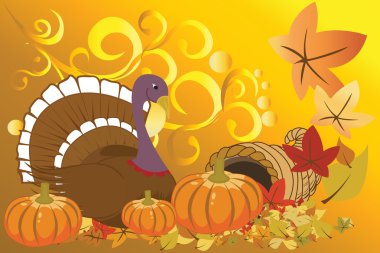 Turkey and pumpkins clipart