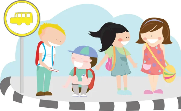 Dzieci na przystanek autobusowy — Wektor stockowy