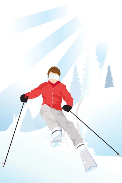 Esquiador en la montaña — Vector de stock