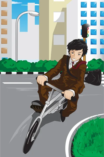 Affärsman som cyklar med cykel — Stock vektor
