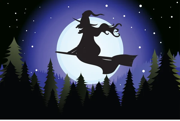 Halloween witch silhouette — Stock Vector