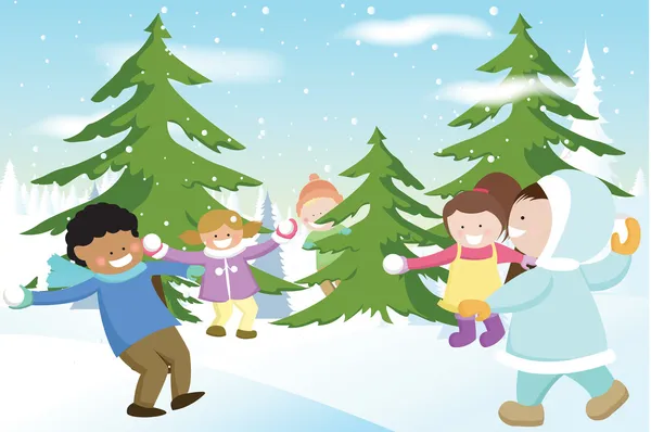Děti si hrají sněhové koule — Stockový vektor