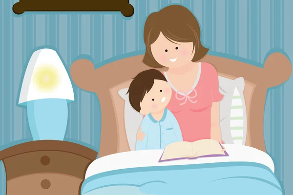 Мати і син читають історію сну — стоковий вектор