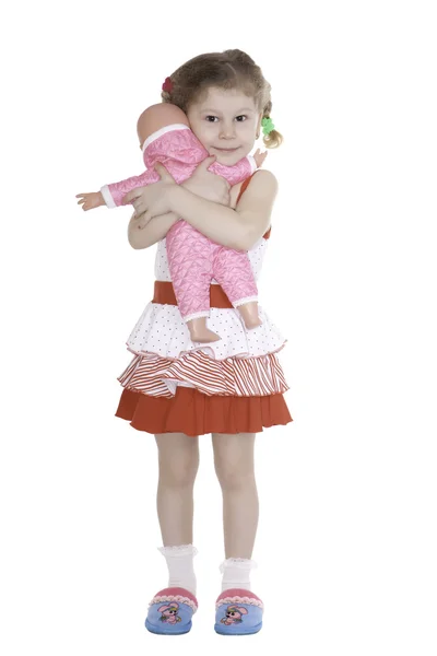 Das charmante Mädchen mit der Puppe . — Stockfoto