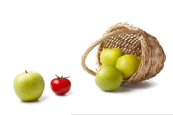 Apples And The Basket On Canvas — Stock Photo, Image