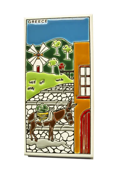 Ceramic panel,Authentic Vintage Mediterranean greek Ceramic Tile,Authentic — Stock Photo, Image