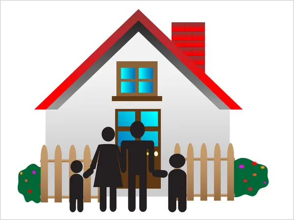 Fastigheter hus, lycklig familj — Stock vektor