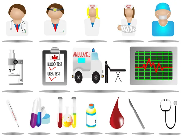 Набір іконок лікарні, векторна ілюстрація іконок медичної допомоги, охорона здоров'я — стоковий вектор