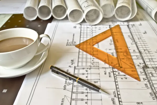 Architectural plan,technical project and constructions — Stock Photo, Image