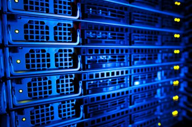 Server rack cluster in a data center (shallow DOF; color toned i clipart